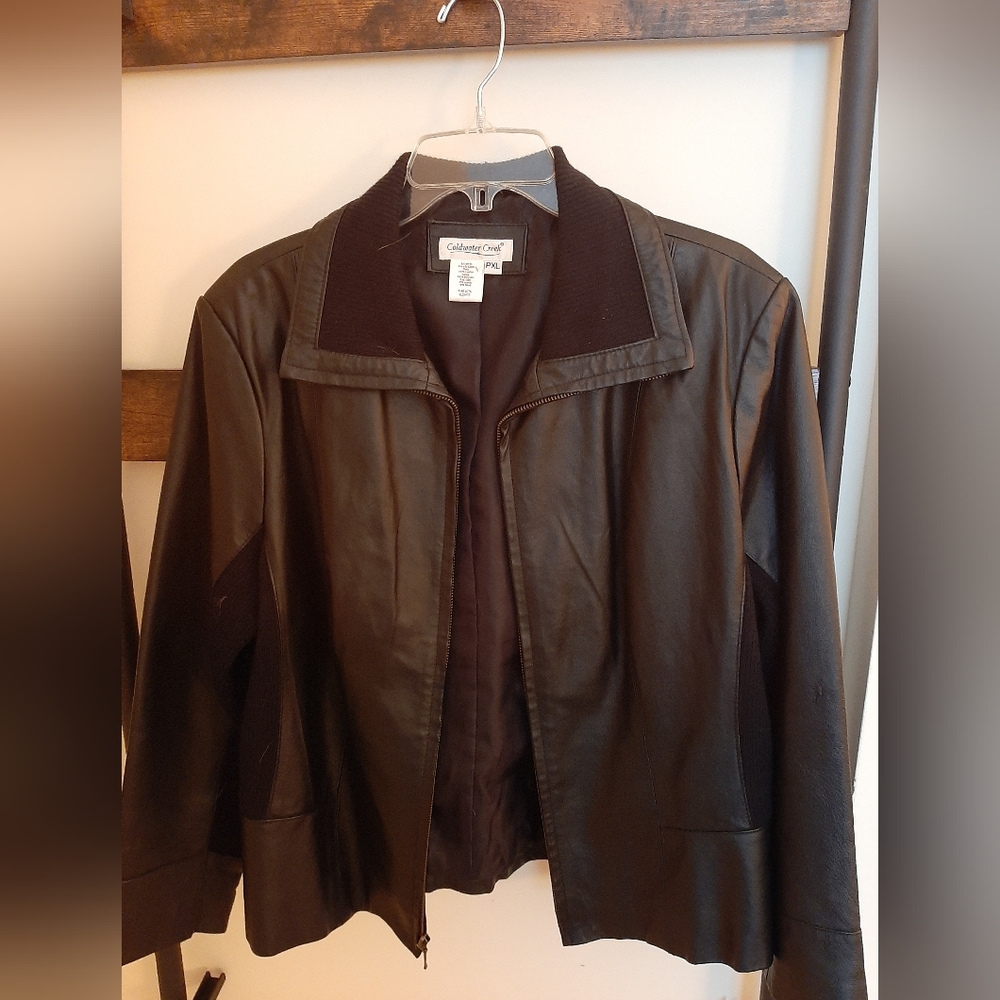Coldwater Creek Dark Leather Jacket in hunter green and black size 14